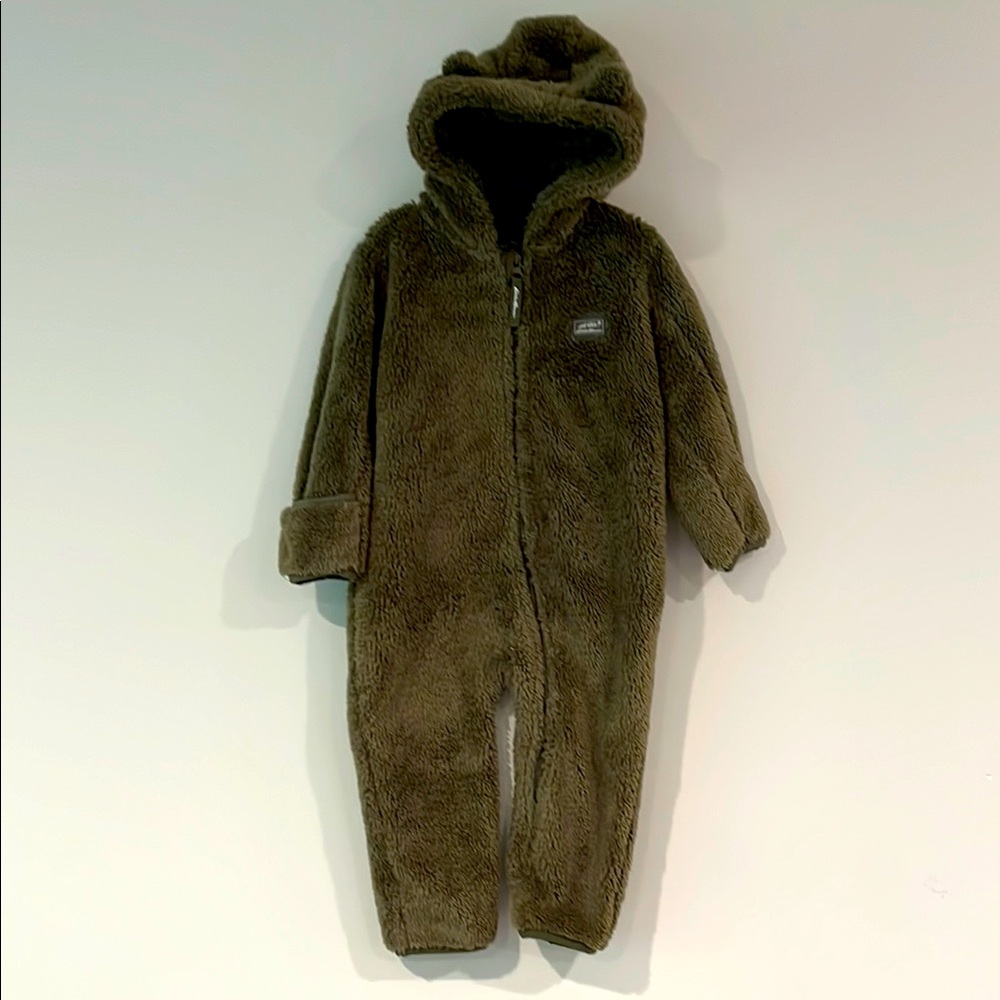 Eddie Bauer Olive Green Sherpa Fleece Hooded One-Piece